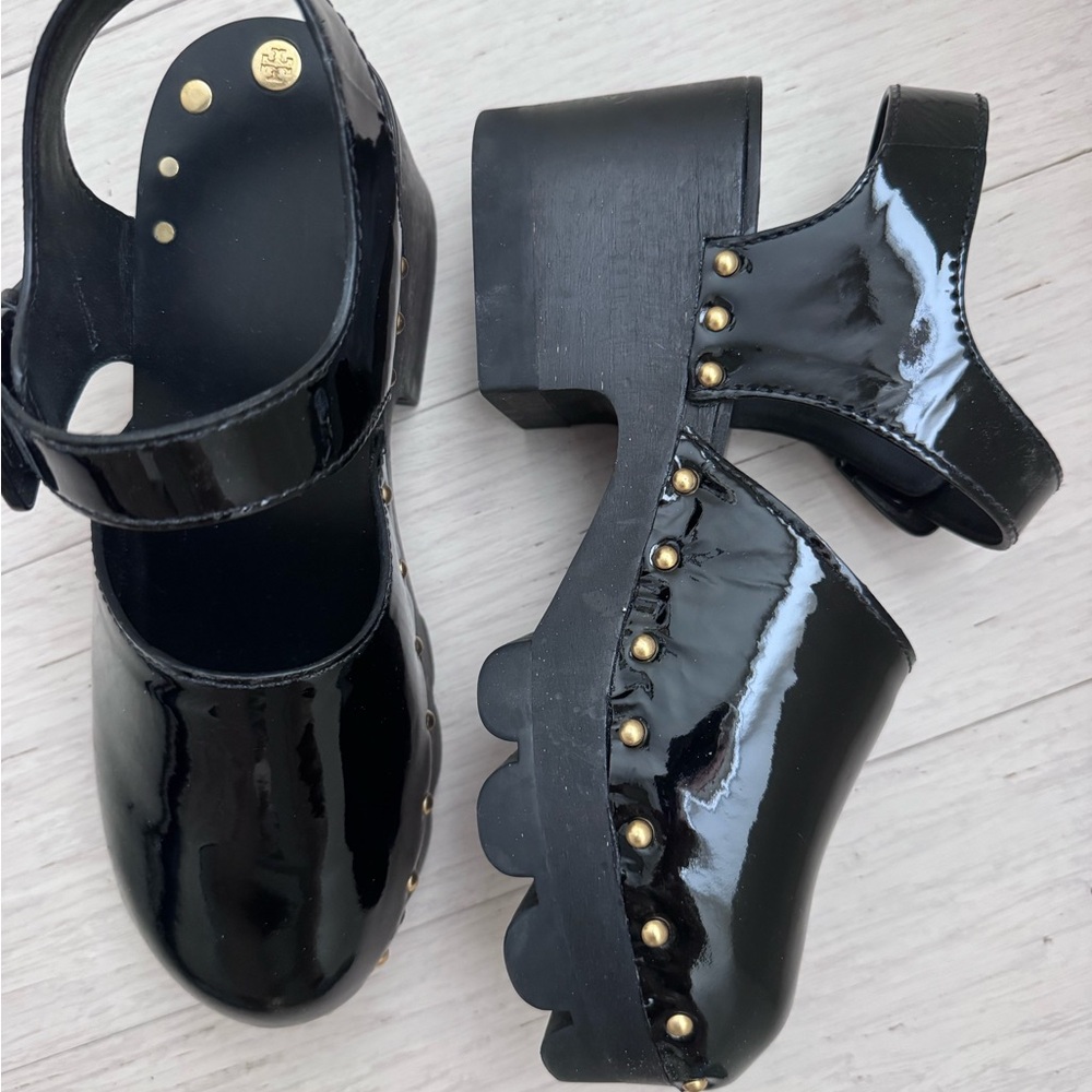 Tory Burch Black Patent Platform Mary Jane Clogs